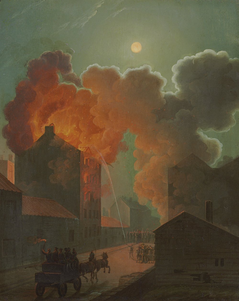 En brand i Boston ved Moonlight, ca. 1830-1835 af Robert Salmon