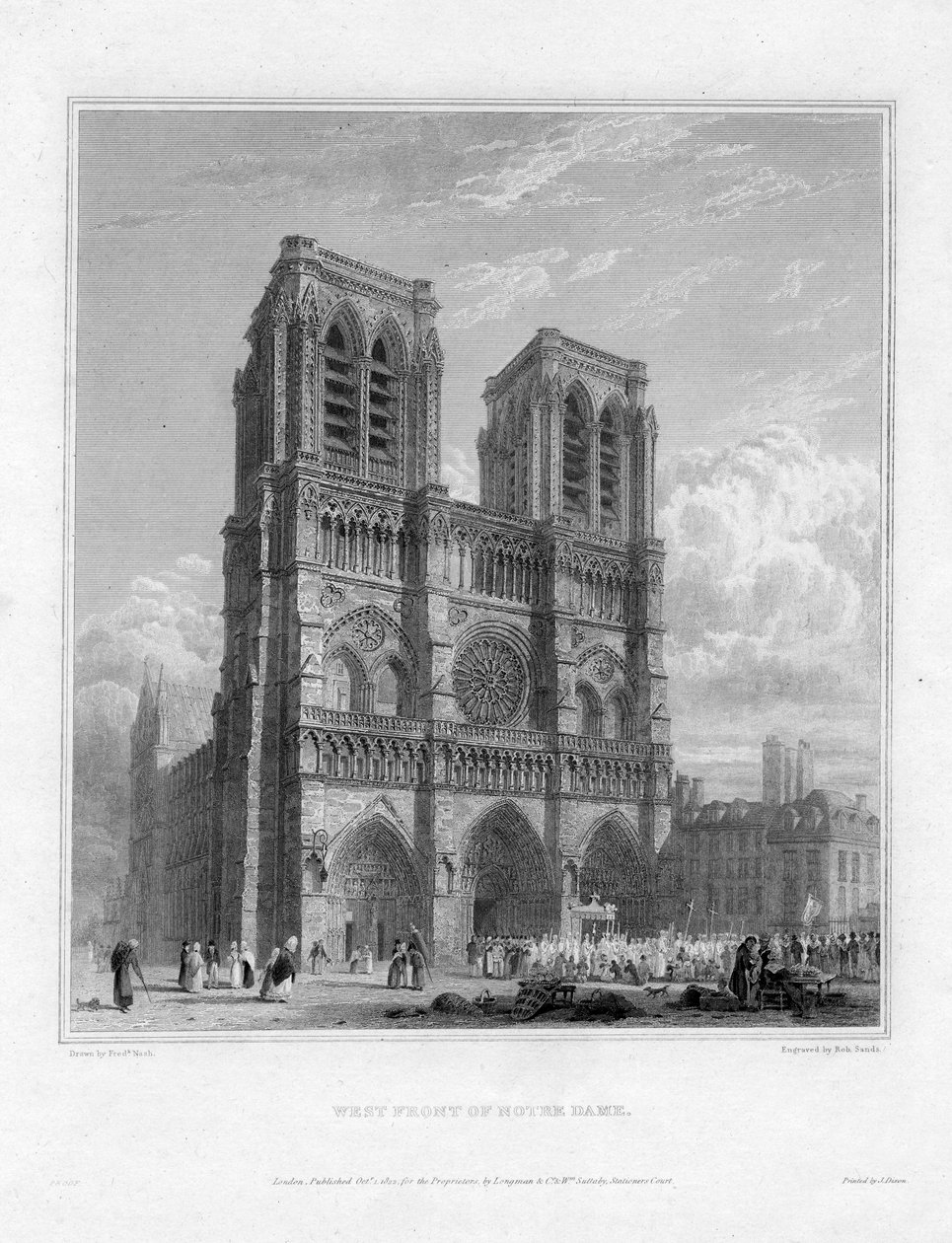 Vestfronten af Notre Dame, Paris, Frankrig, 1822 af Robert Sands