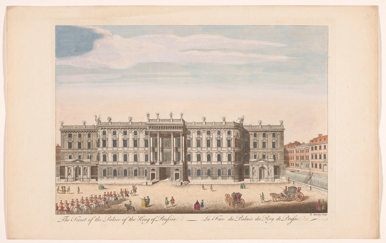 Udsigt over forsiden af ​​Berliner Stadtschloss i Berlin Forsiden af ​​kongen af ​​Preussens palads (titel på objektet) af Robert Sayer (possibly)