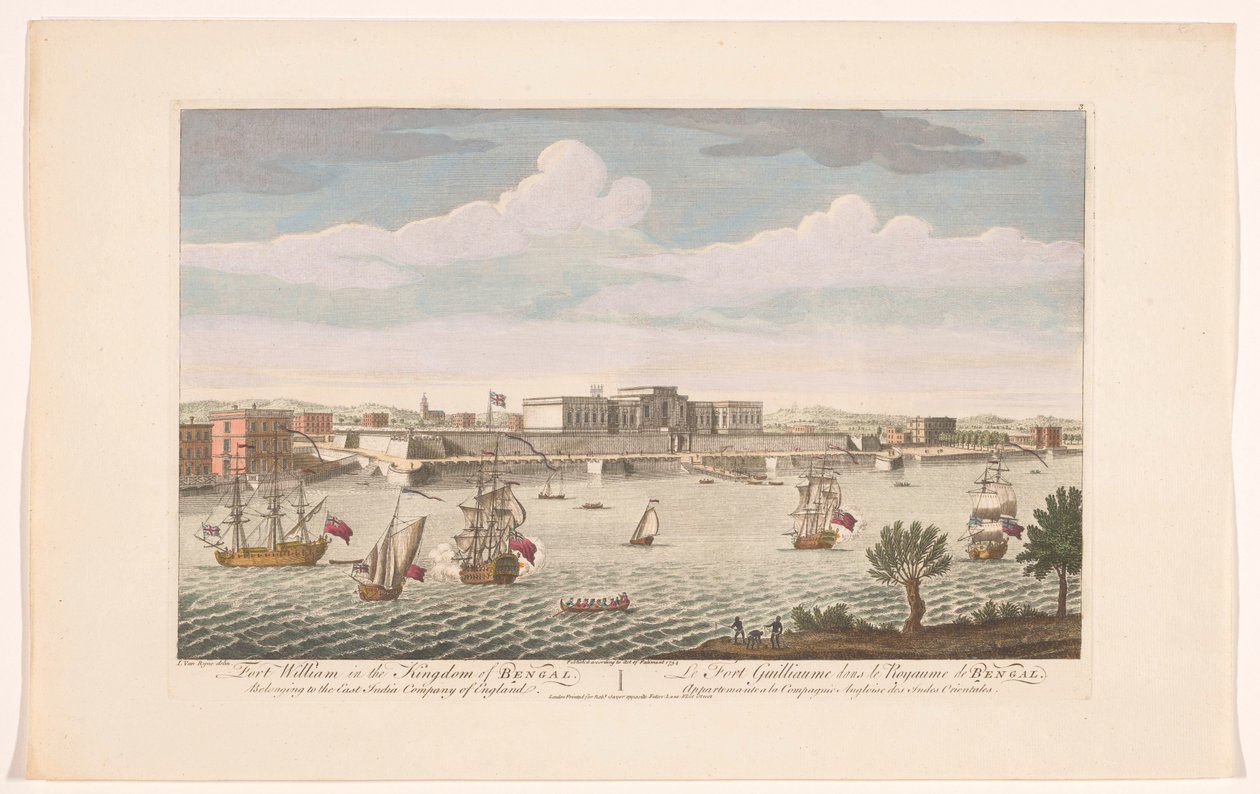 Udsigt over Fort William i Calcutta Fort William i kongeriget Bengal. Tilhører East India Company of England (titel på objekt) Afviklinger af VOC (serietitel) af Robert Sayer