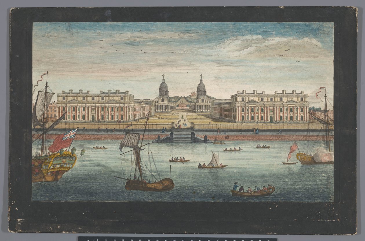 Udsigt over Greenwich Hospital ved Themsen ved Greenwich En udsigt til Greenwich Hospital fra floden (titel på objekt) London (serietitel) af Robert Sayer