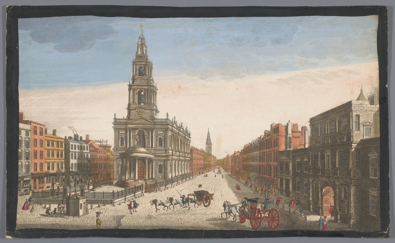 Udsigt over Somerset House og Saint Mary-le-Strand Church i London En udsigt over Somerset House med St. Marys Church i Strand London (titel på objektet) London (serietitel) af Robert Sayer