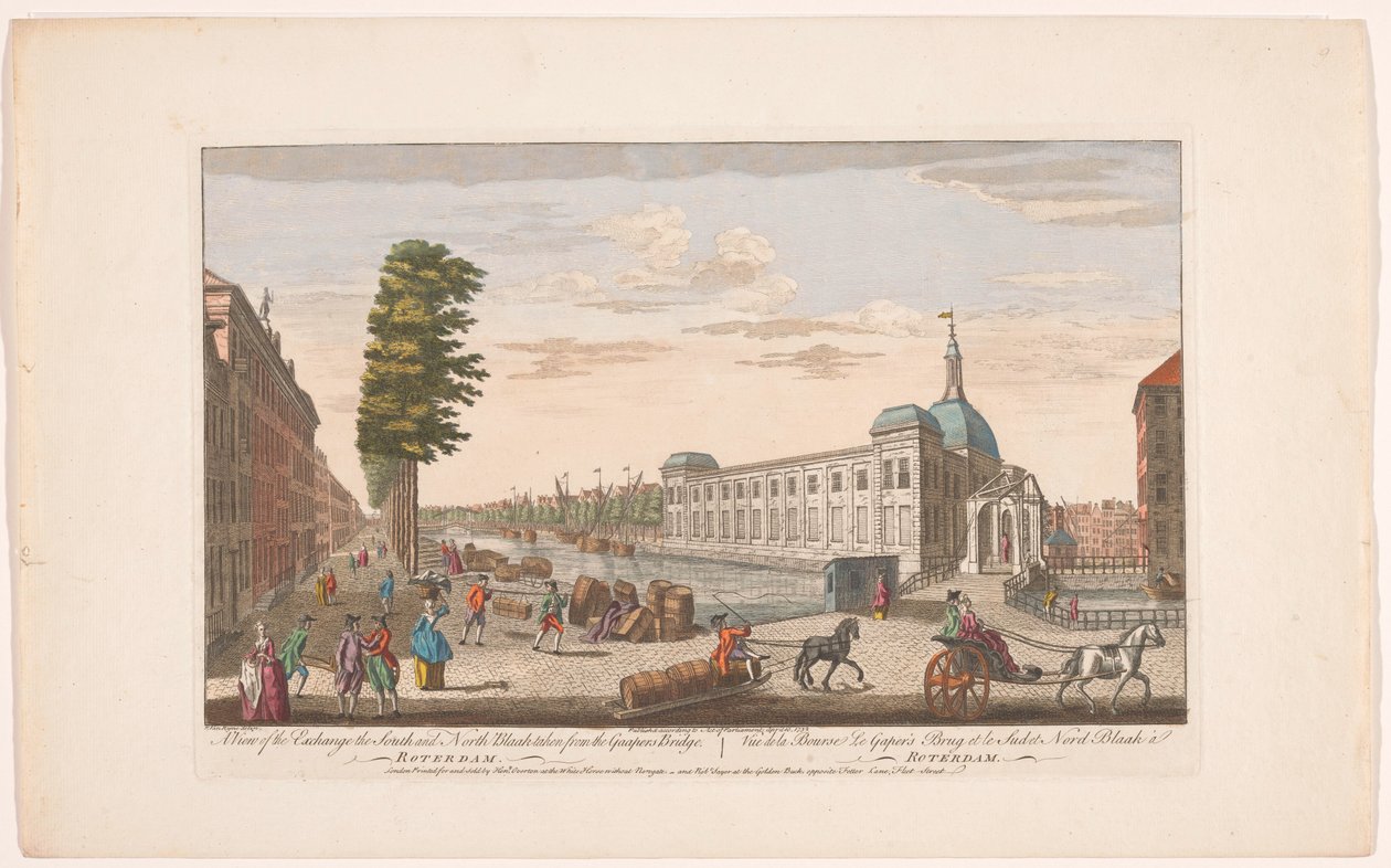 Gezicht op de Beurs te Rotterdam Udsigt over Børsen Syd- og Nordblaak taget fra Gaapersbroen (titel på objekt) Holland (serietitel) af Robert Sayer