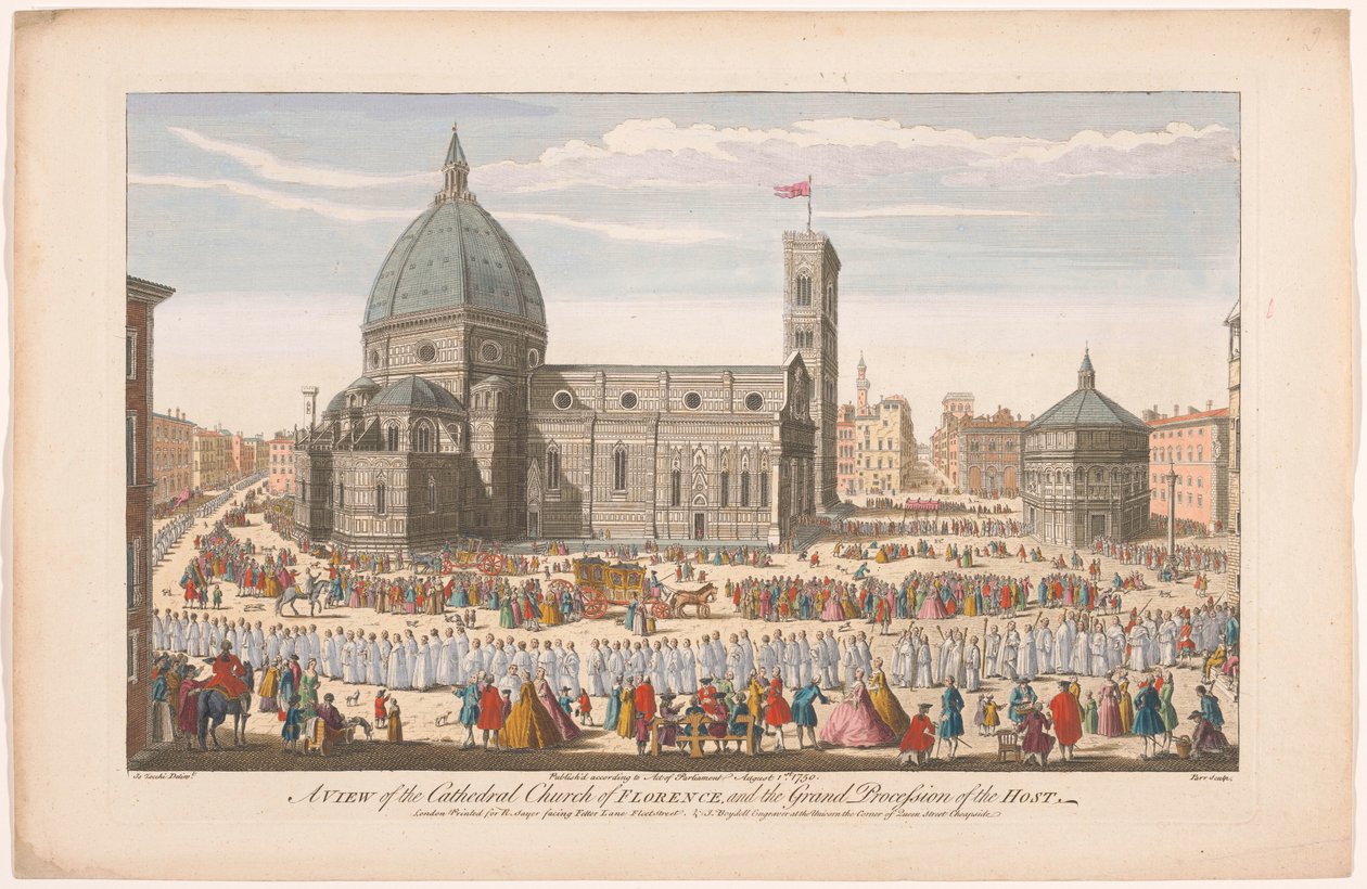 Udsigt over Duomo i Firenze med en procession på Corpus Christi Udsigt over katedralkirken i Firenze og værtens store procession (titel på objektet) Florence (serietitel) af Robert Sayer