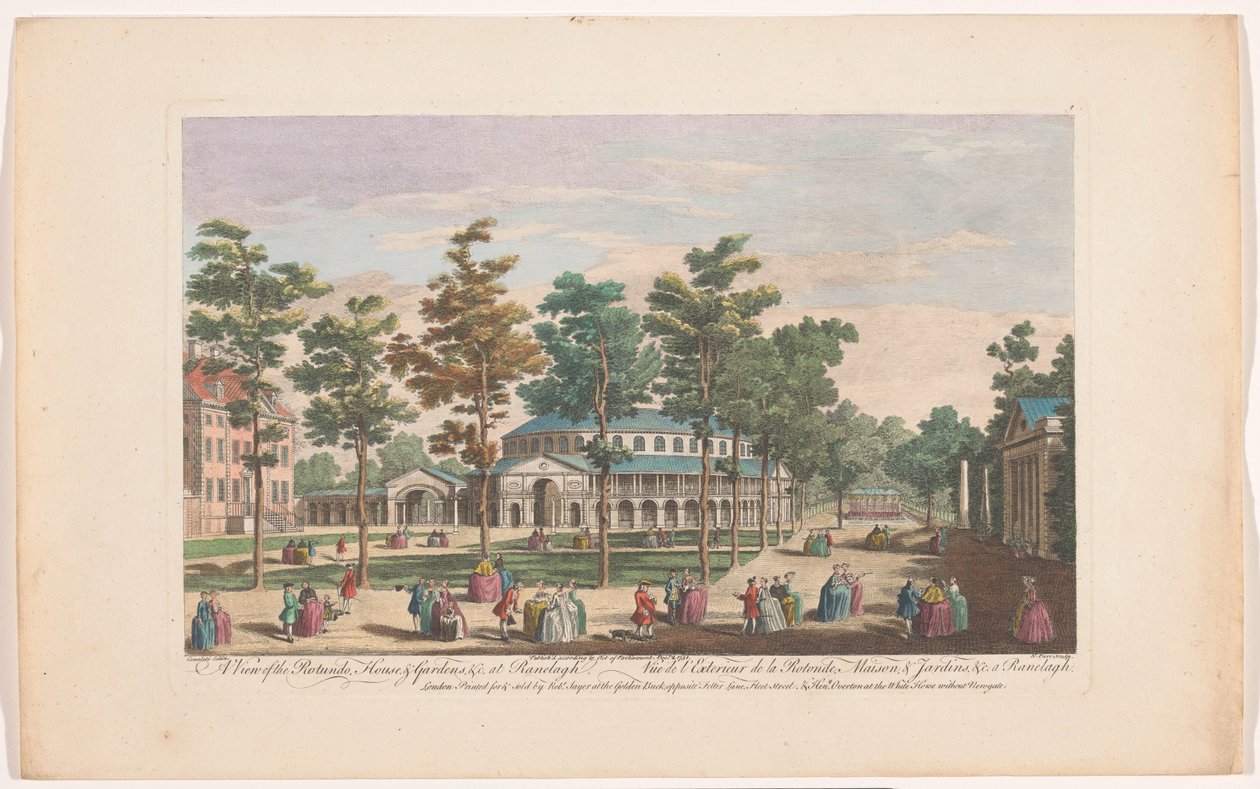Udsigt over Rotunda i Ranelagh Gardens i London En udsigt over Rotundo, House, & Gardens osv. ved Ranelagh (titel på objekt) Ranelagh Gardens og Vauxhall Gardens (serietitel) af Robert Sayer