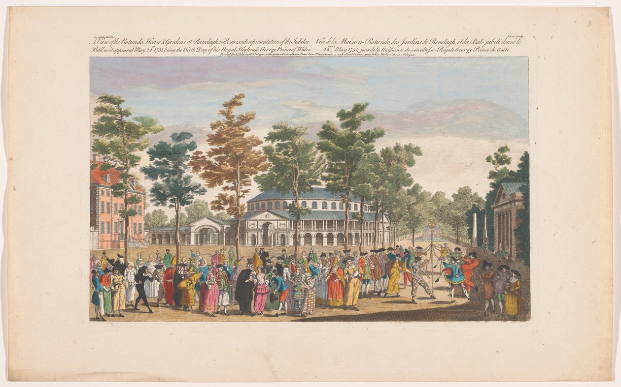 Udsigt over Rotunden i Ranelagh Gardens i London med et maskeradebal i anledning af prinsen af ​​Wales