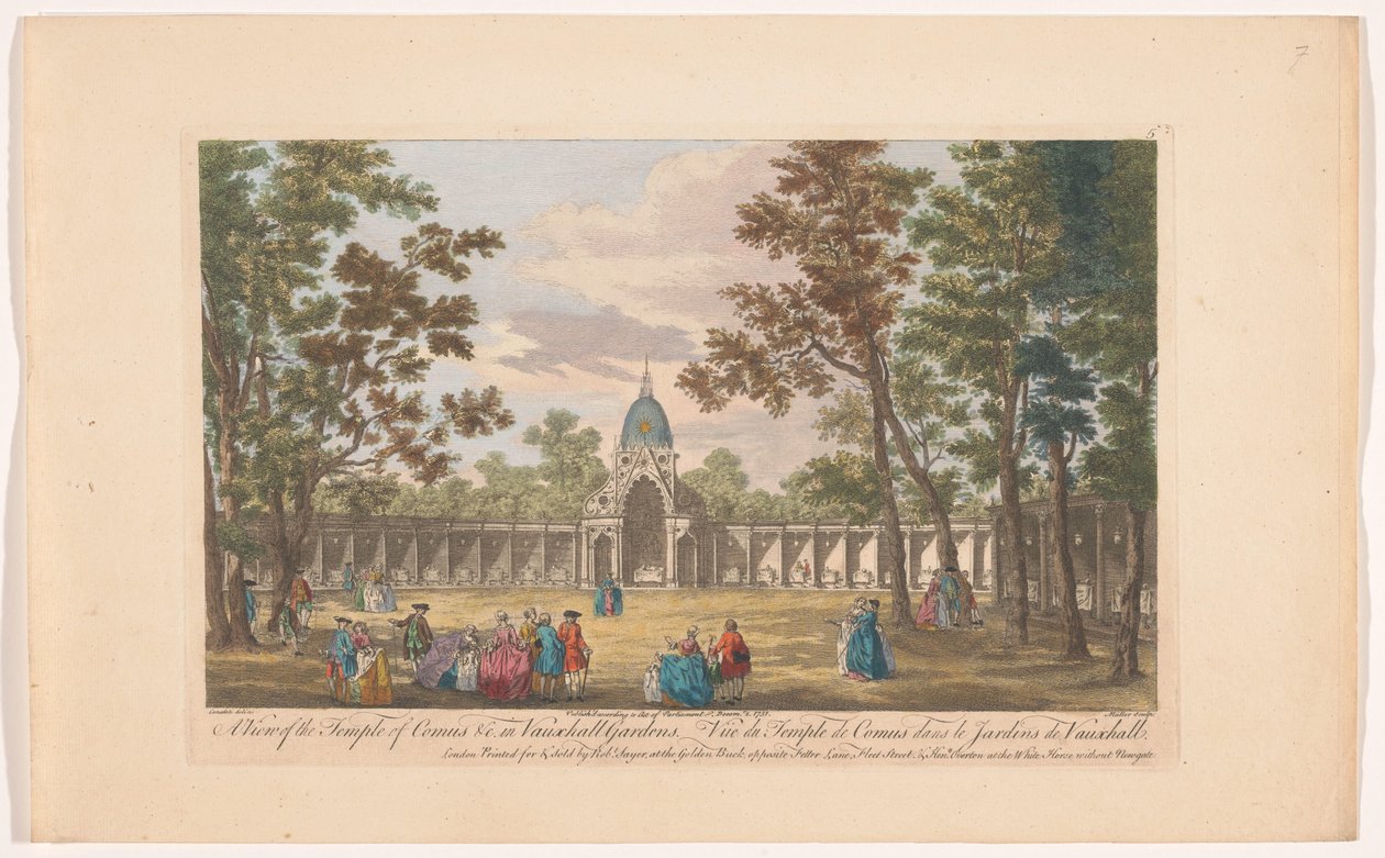 Se på Temple of Comus i Vauxhall Gardens i London En udsigt over Temple of Comus &c. i Vauxhall Gardens (titel på objekt) Ranelagh Gardens og Vauxhall Gardens (serietitel) af Robert Sayer