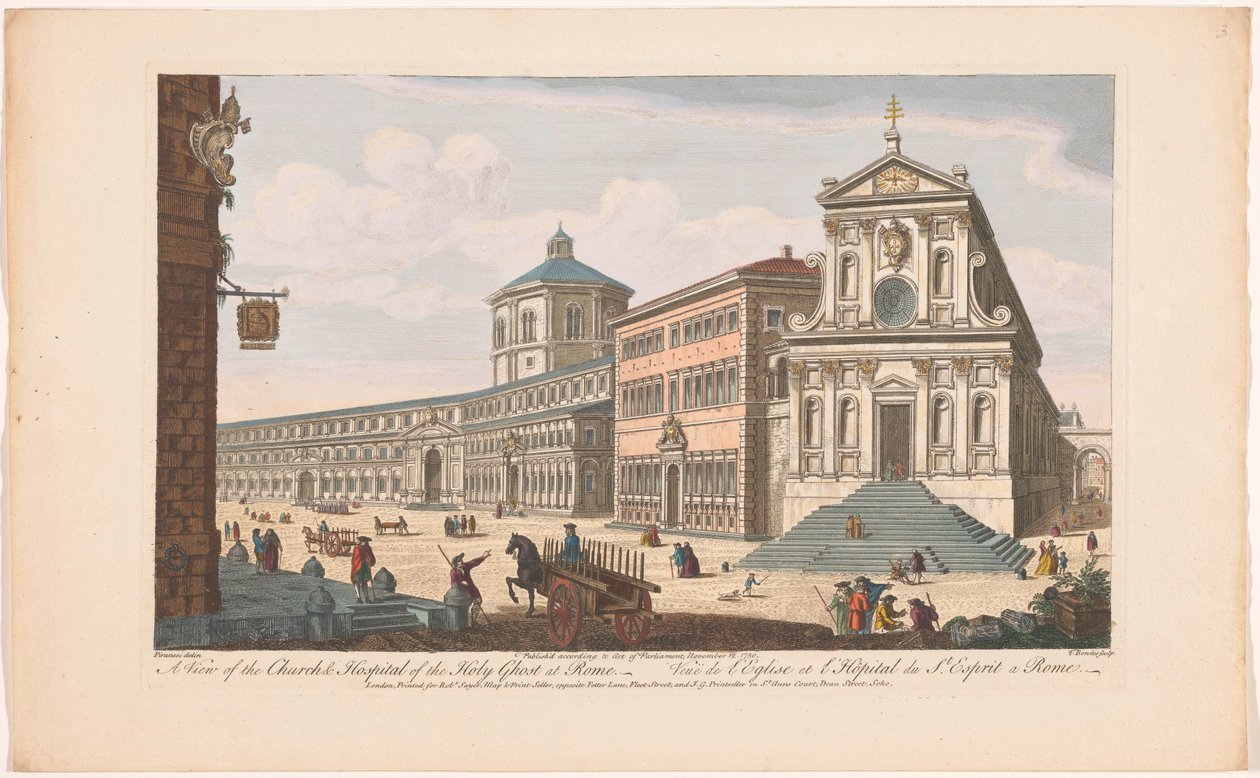 Se på kirken Santo Spirito i Sassia te Rom Udsigt over Helligåndens kirke og hospital i Rom (titel på objektet) Rom (serietitel) af Robert Sayer