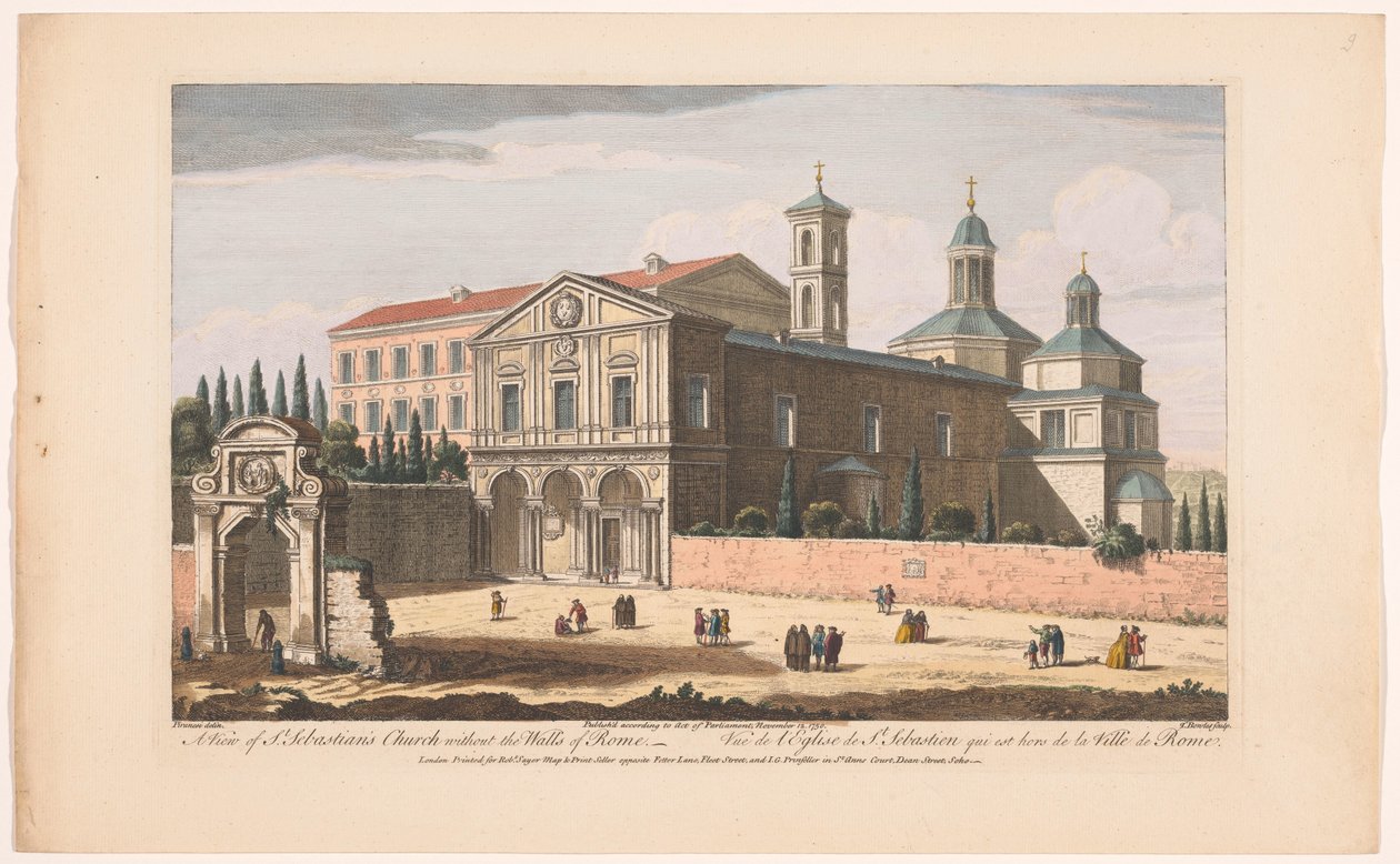 Udsigt over Saint Sebastian-kirken uden for murene i Rom En udsigt over St. Sebastians kirke uden Roms mure (titel på objektet) Rom (serietitel) af Robert Sayer