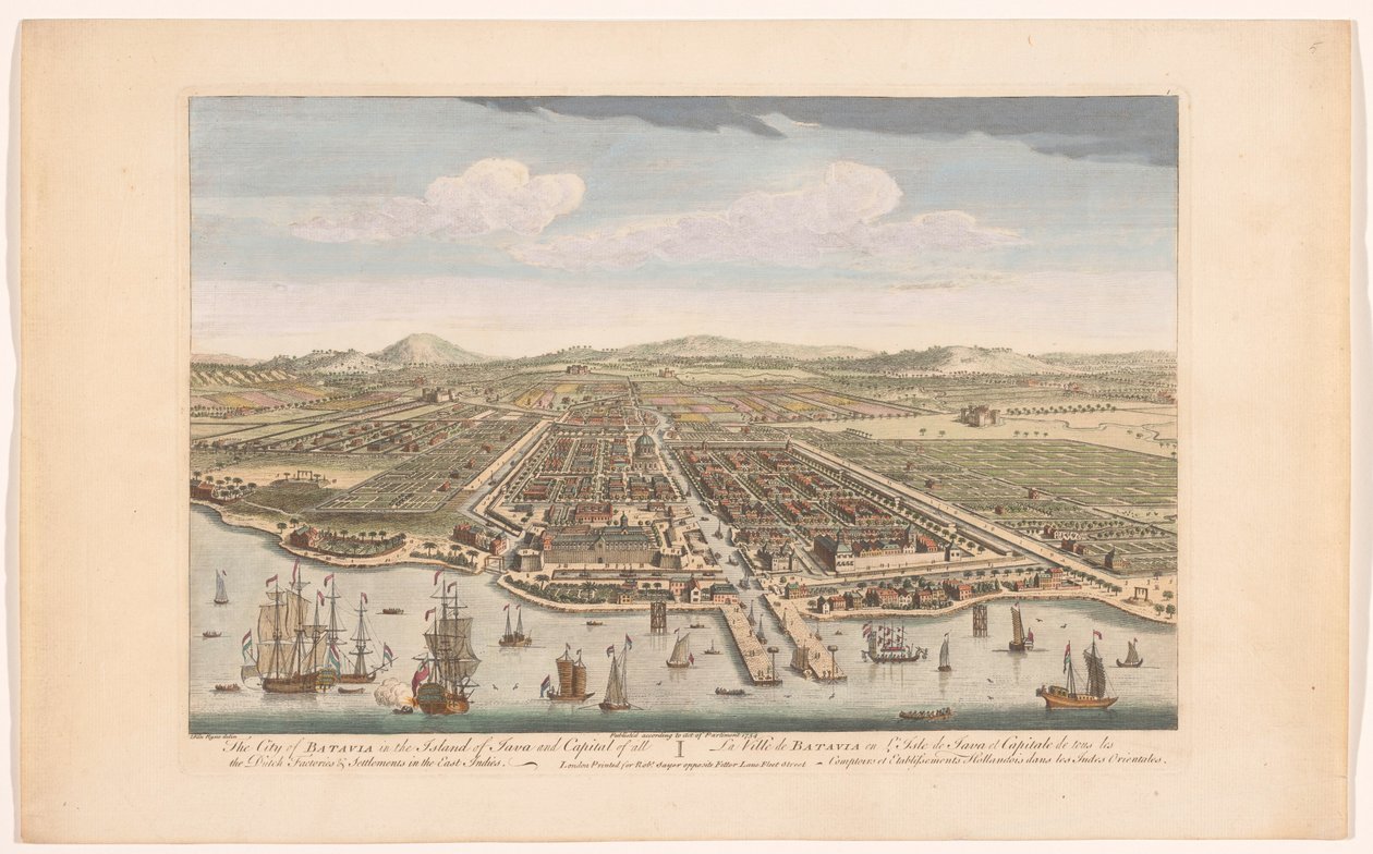 Udsigt på byen Batavia Byen Batavia på øen Java og hovedstad for alle de hollandske fabrikker og bosættelser i Østindien (titel på objektet) Nederzettingen van de VOC (serietitel) af Robert Sayer