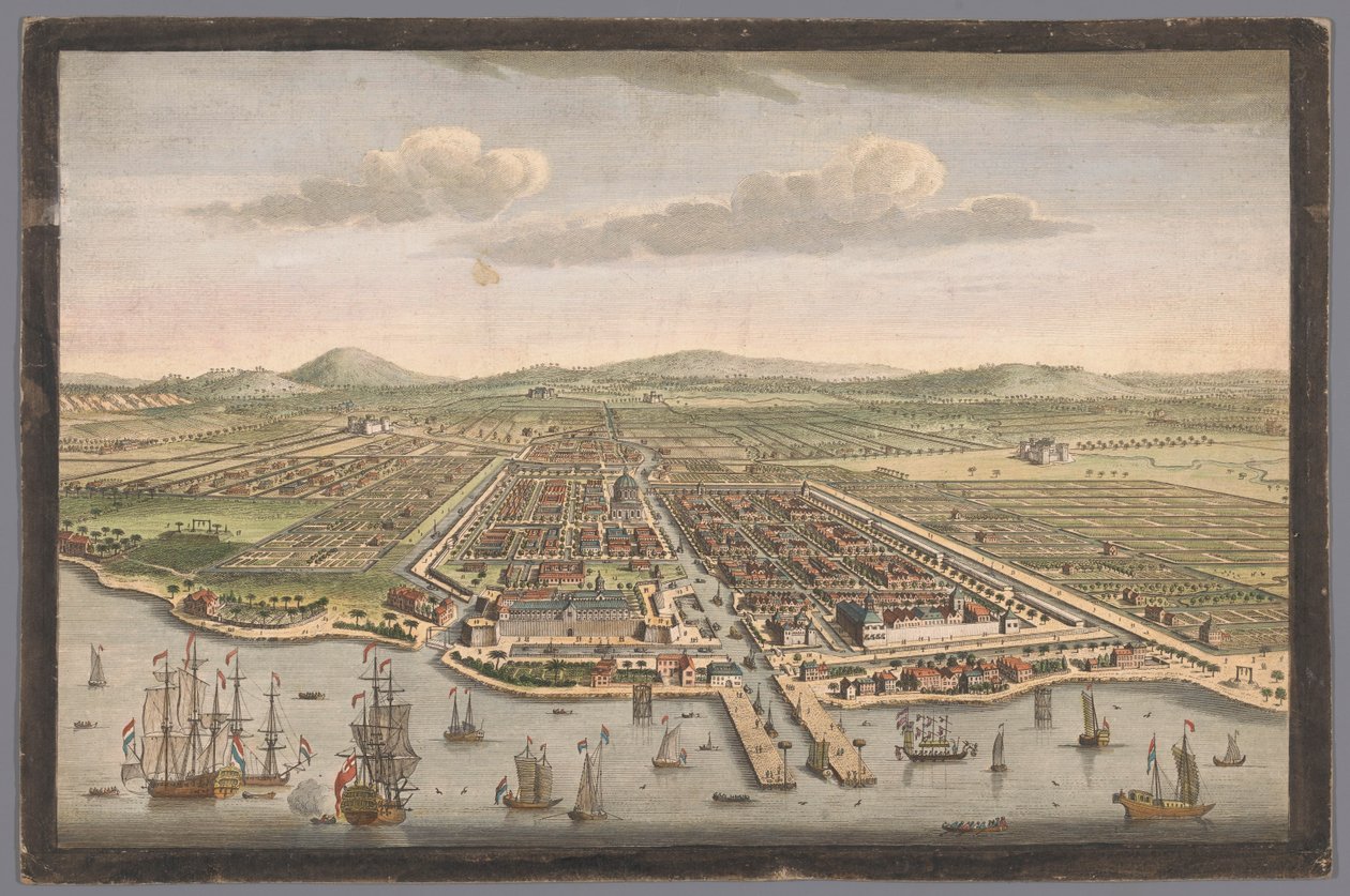 Udsigt på byen Batavia Byen Batavia på øen Java og hovedstad for alle de hollandske fabrikker og bosættelser i Østindien (titel på objektet) Nederzettingen van de VOC (serietitel) af Robert Sayer