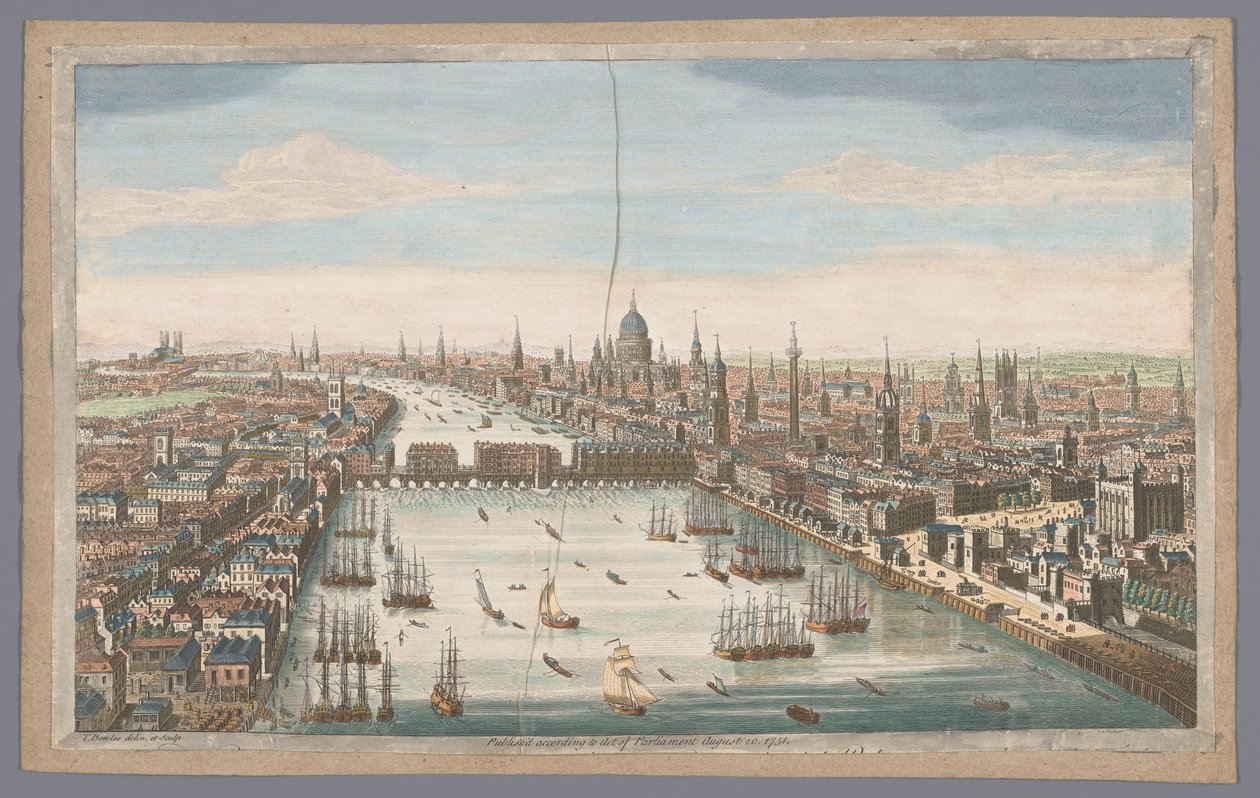 Udsigt over byen London Et generelt billede af byen London, ved siden af ​​Themsen (titel på objektet) London (serietitel) af Robert Sayer