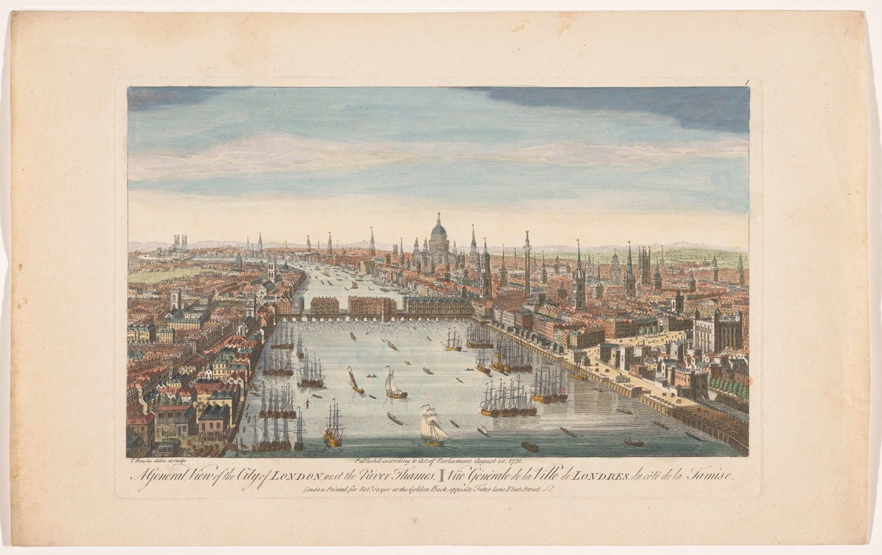 Udsigt over byen London Et generelt billede af byen London, ved siden af ​​Themsen (titel på objektet) London (serietitel) af Robert Sayer