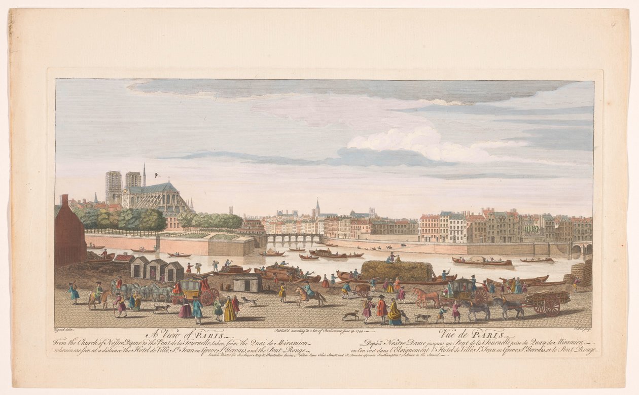 Udsigt over byen Paris set fra Quai de Miramion En udsigt over Paris, fra kirken Nostre Dame til Pont de la Tournelle, taget fra Quai de Miramion (...) (titel på objektet) Paris (serietitel) af Robert Sayer