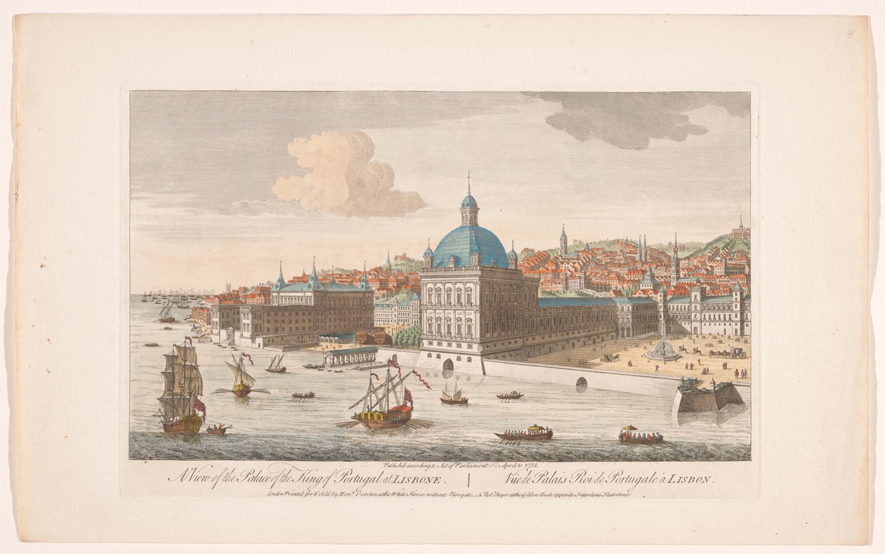 Udsigt over det kongelige palads i Lissabon En udsigt over kongen af ​​Portugals palads i Lissabon (titel på objektet) Madrid og Lissabon (serietitel) af Robert Sayer