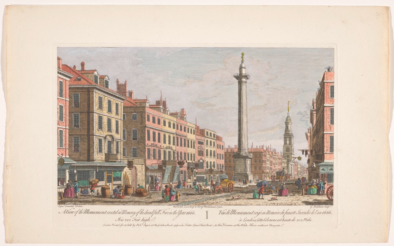 Se monumentet til den store brand i London En udsigt over monumentet rejst til minde om den frygtelige brand i år 1666 (...) (titel på objektet) Londen (serietitel) af Robert Sayer