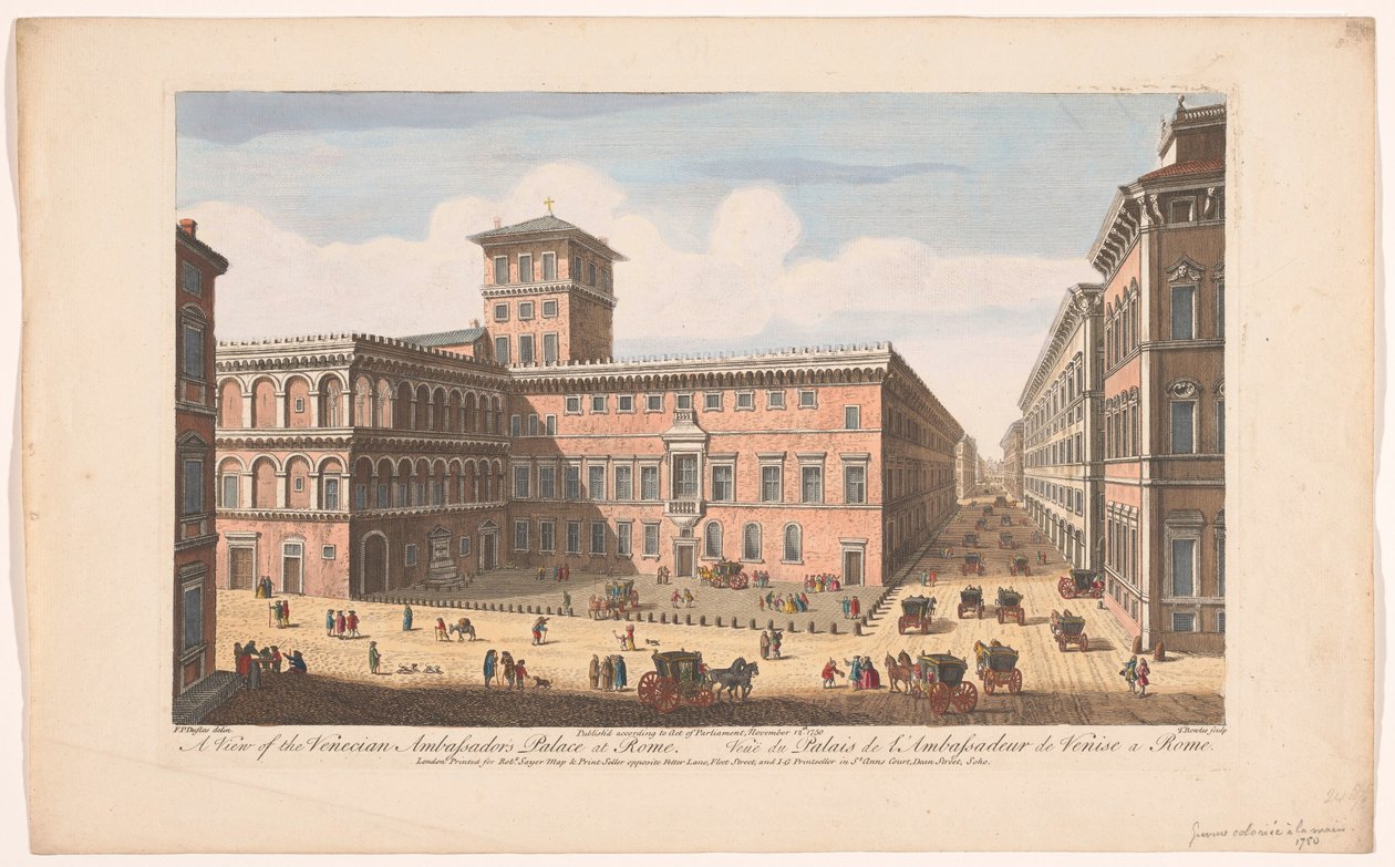 Se på Palazzo Venezia i Rom En udsigt over det venetianske ambassadørpalads i Rom (titel på objektet) Rom (serietitel) af Robert Sayer
