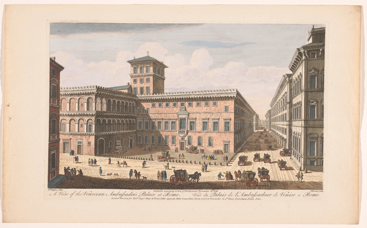 Se på Palazzo Venezia i Rom En udsigt over det venetianske ambassadørpalads i Rom (titel på objektet) Rom (serietitel) af Robert Sayer