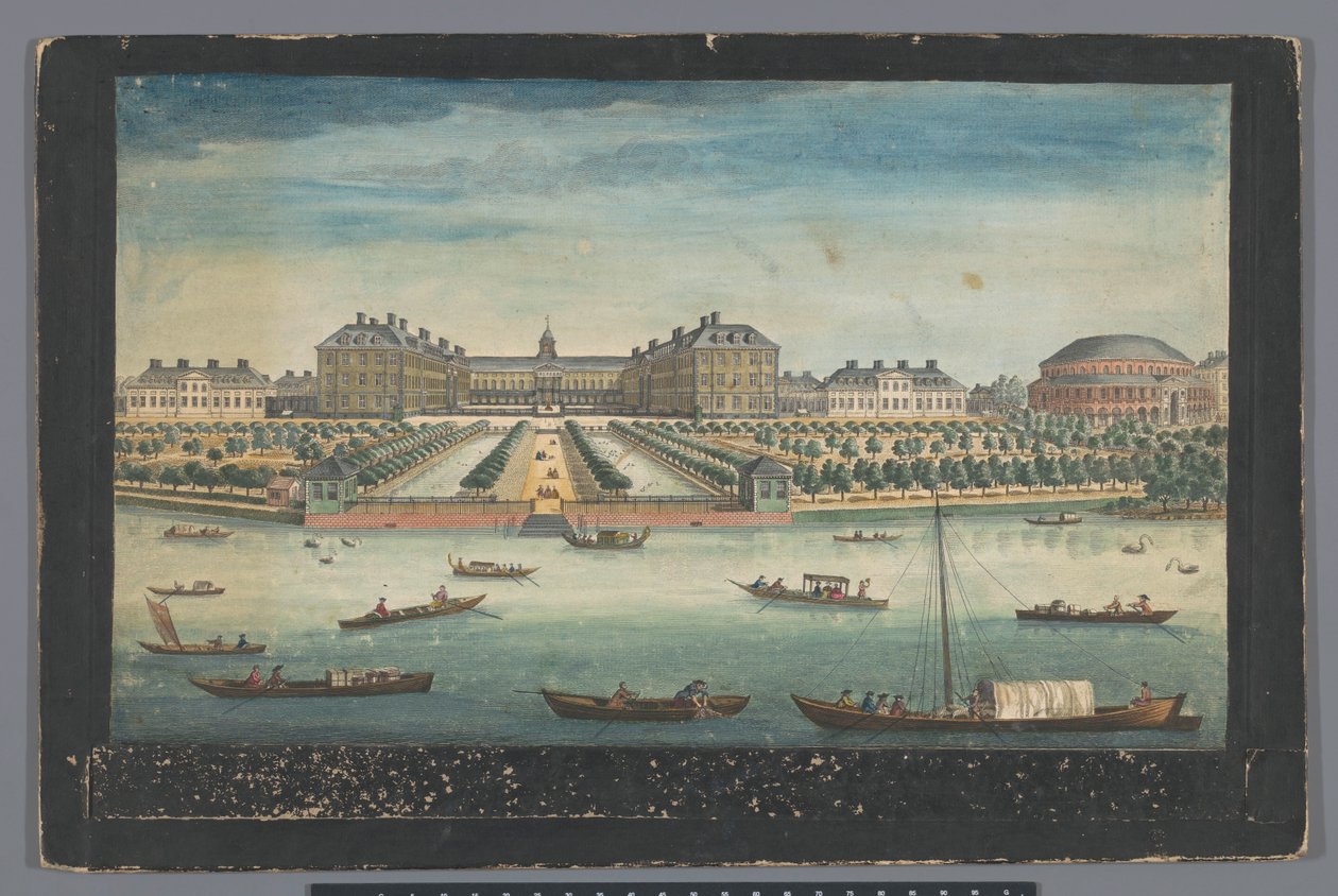 Udsigt over Royal Hospital Chelsea og Rotunda i Ranelagh Gardens i London En udsigt over Royal Hospital i Chelsea & Rotunda i Ranelaigh Gardens (titel på objekt) London (serietitel) af Robert Sayer