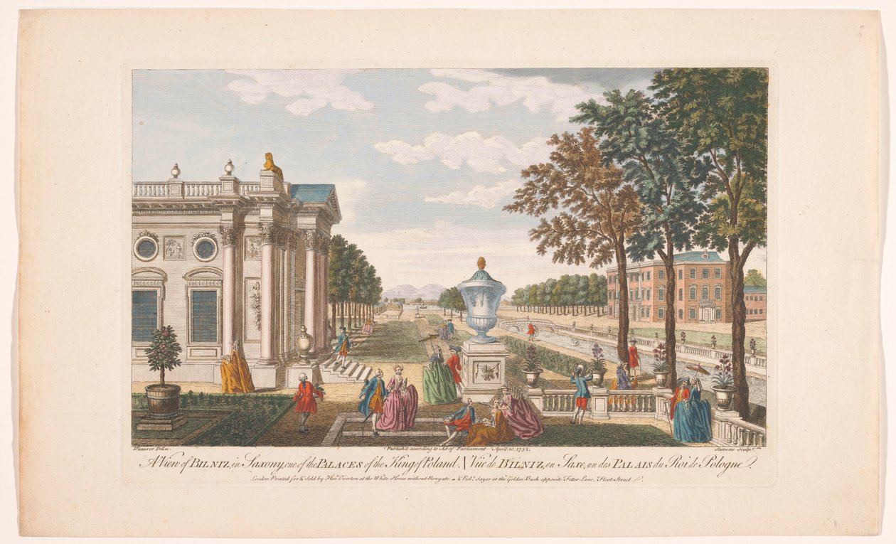 Udsigt over Schloss Pillnitz En udsigt over Bilniz i Sachsen, et af kongen af Polens paladser (titel på objektet) Saksen (serietitel) af Robert Sayer