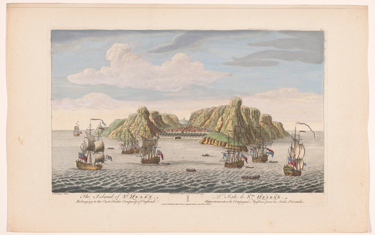 Udsigt over øen Saint Helena Øen St Helen. Tilhører East India Company of England (titel på objekt) Afviklinger af VOC (serietitel) af Robert Sayer
