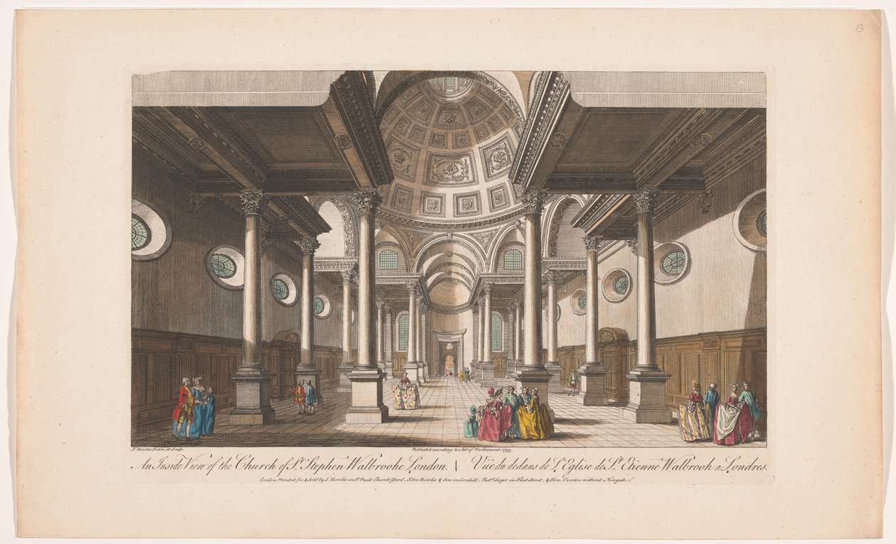 Udsigt over det indre af Saint Stephen Walbrook kirken i London Et indvendigt billede af kirken St Stephen Walbrooke London (titel på objektet) London (serietitel) af Robert Sayer