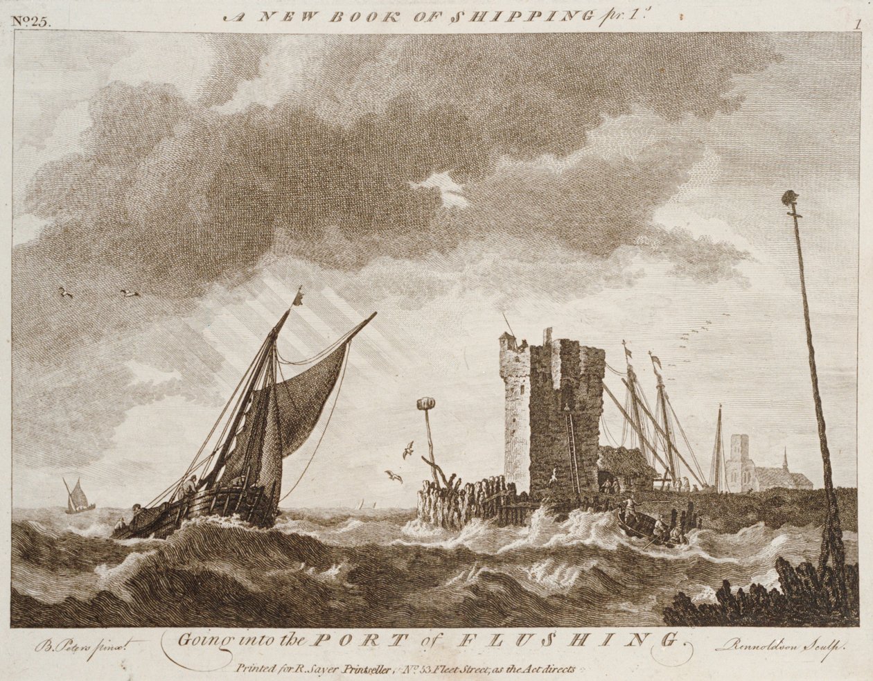 På vej ind i havnen i Flushing (gravering) af Robert Sayer