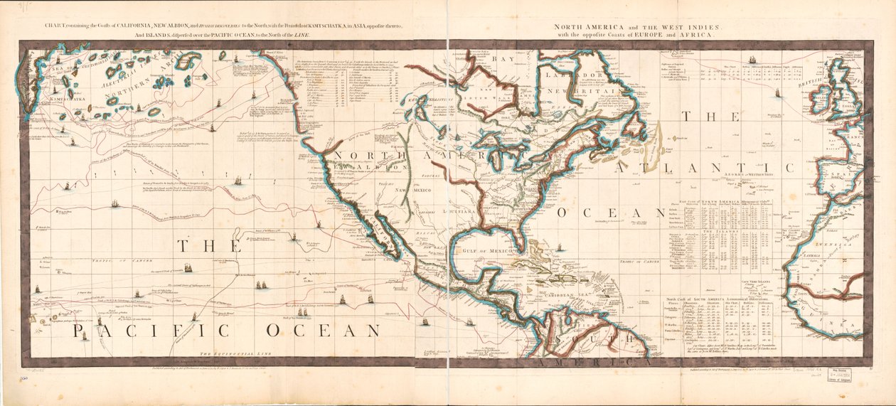 Kort, der indeholder Californiens kyster, New Albion og russiske opdagelser mod nord; med halvøen Kamtschatka, i Asien, over for denne; og øer, spredt over Stillehavet, nord for linjen. Nordamerika og Vesten af Robert Sayer And John Bennett