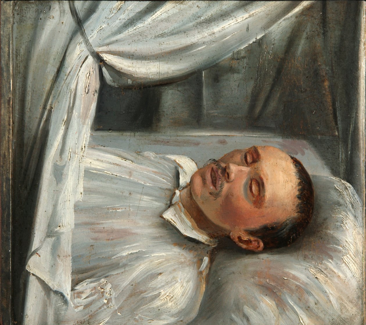 Digteren Mikhail Lermontov 1814-1841 på dødslejet, 1841. af Robert Schwede