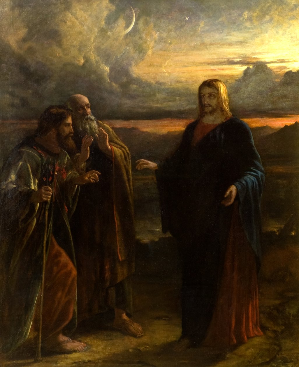 Kristus og de to disciple på vej til Emmaus af Robert Scott Lauder