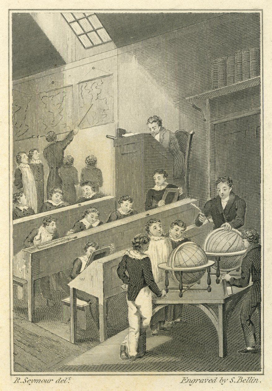 Nicholas Nickleby: Dotheboys Hall, indgraveret af Samuel Bellin (1799-1893) af Robert Seymour
