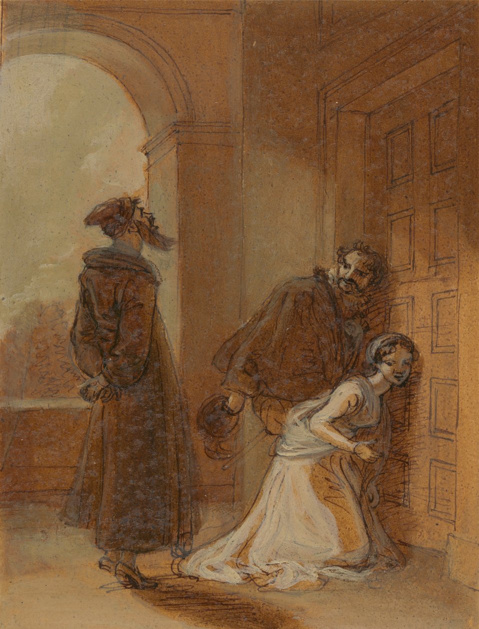 Feste, som Sir Topas, henvender sig til Malvolio af Robert Smirke