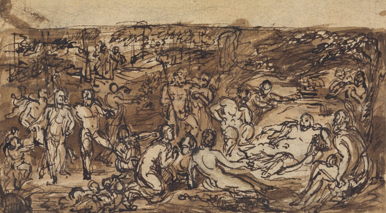 Figurstudier af en gruppe mennesker i en skovklædt lysning af Robert Smirke