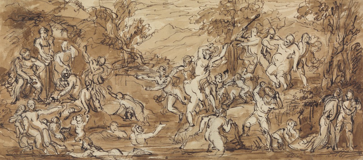 Figurstudie af en Bacchanalia-fest i et skovklædt landskab af Robert Smirke