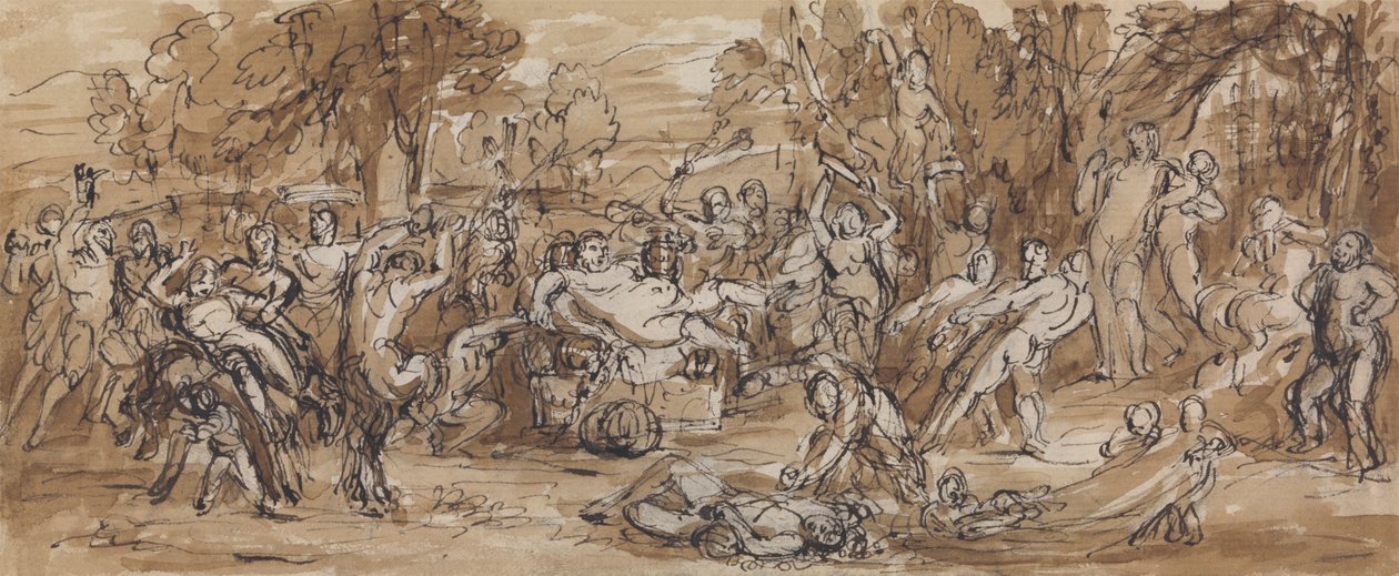 Figurstudie af en Bacchanalia-fest i et skovklædt landskab af Robert Smirke