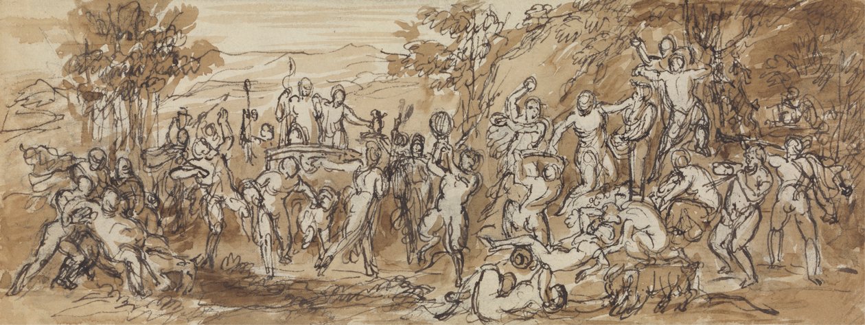Figurstudie af en Bacchanalia-fest i et skovklædt landskab af Robert Smirke