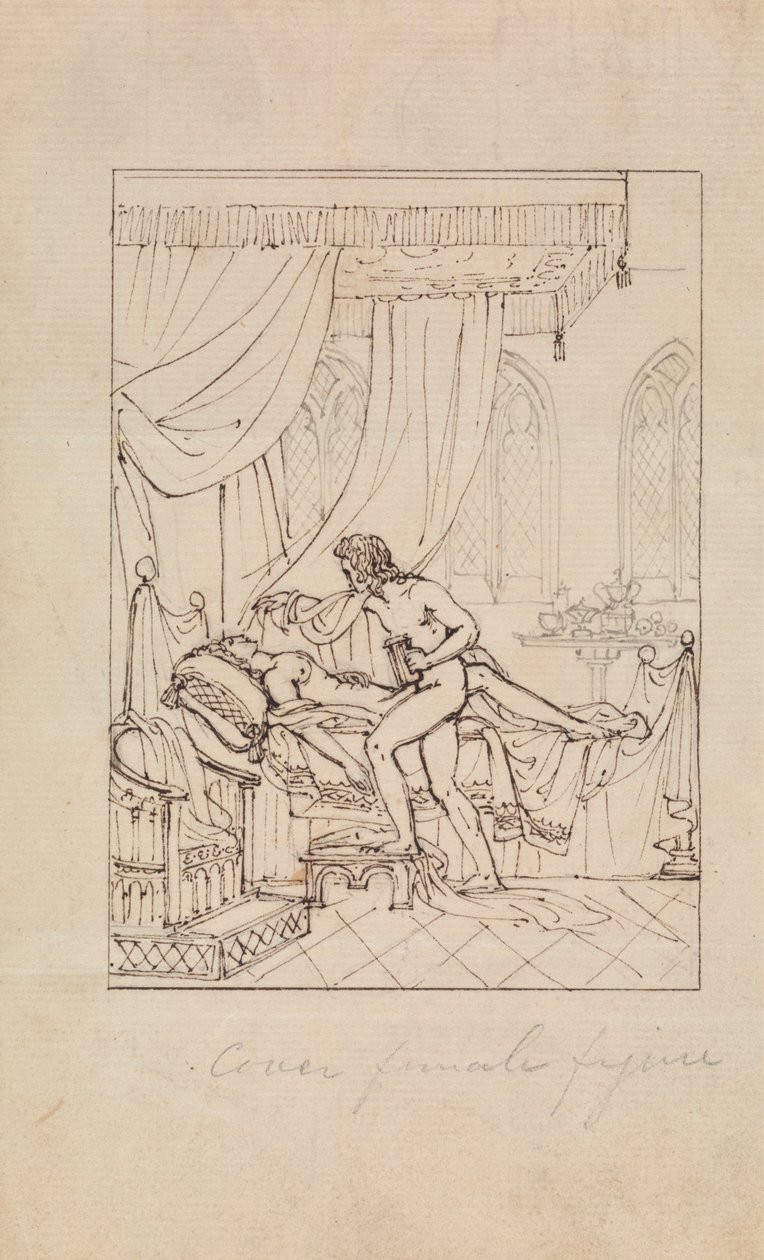 Studie af en kvinde, der sover i sit kammer, og en mand, der står over hendes seng af Robert Smirke