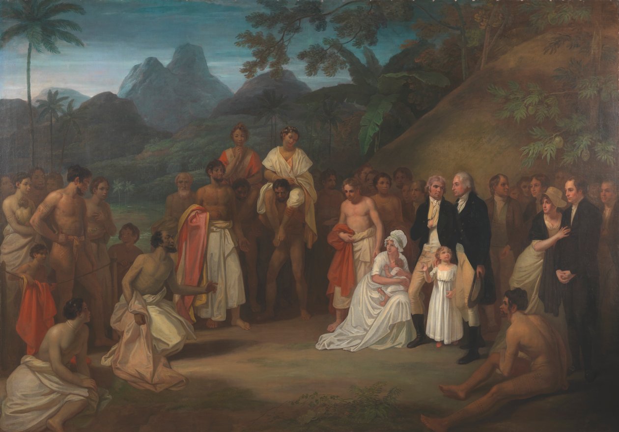 Overdragelsen af distriktet Matavai på øen Otaheite (Tahiti) til kaptajn James Wilson af Robert Smirke