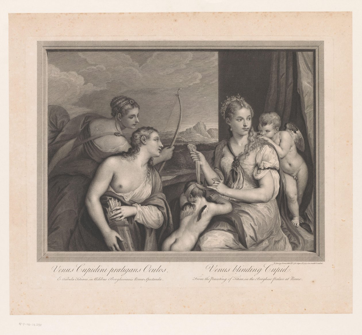 Venus gør en blindduk om ved Cupido Venus vælger Amors øjne. Venus blænder Amor (titel på objekt) af Robert Strange
