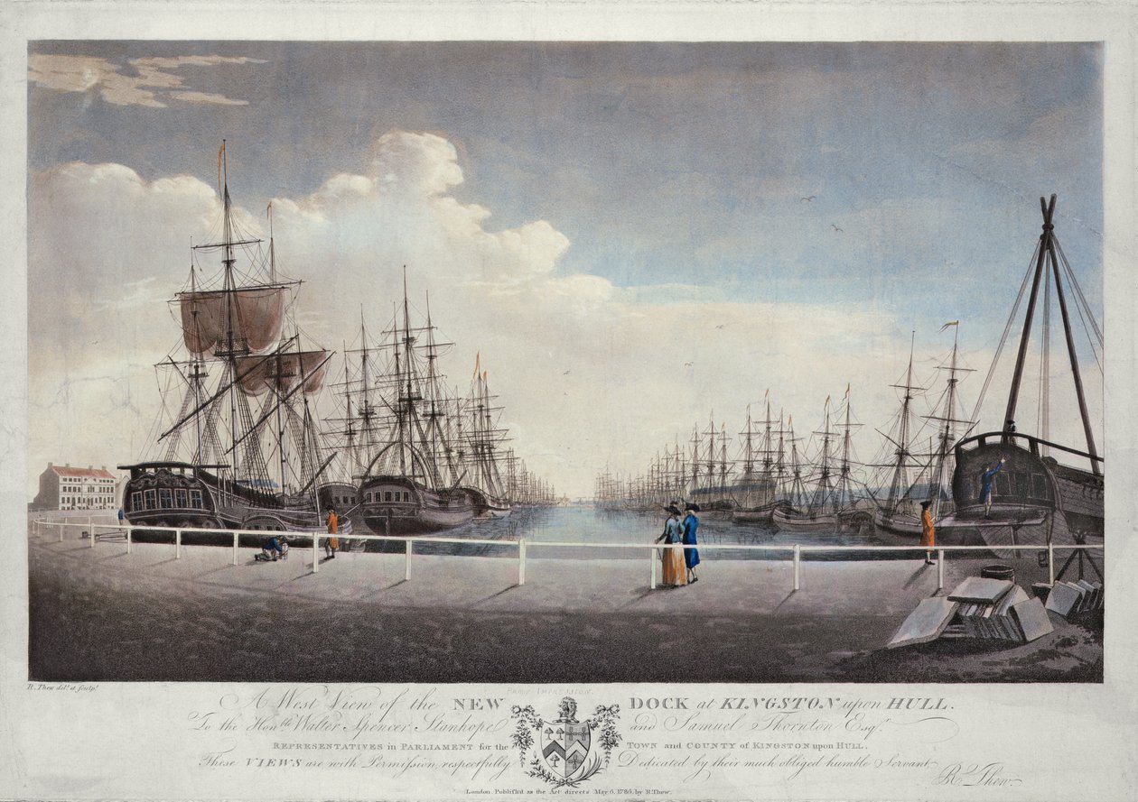 En vestlig udsigt over den nye dok i Kingston upon Hull af Robert Thew