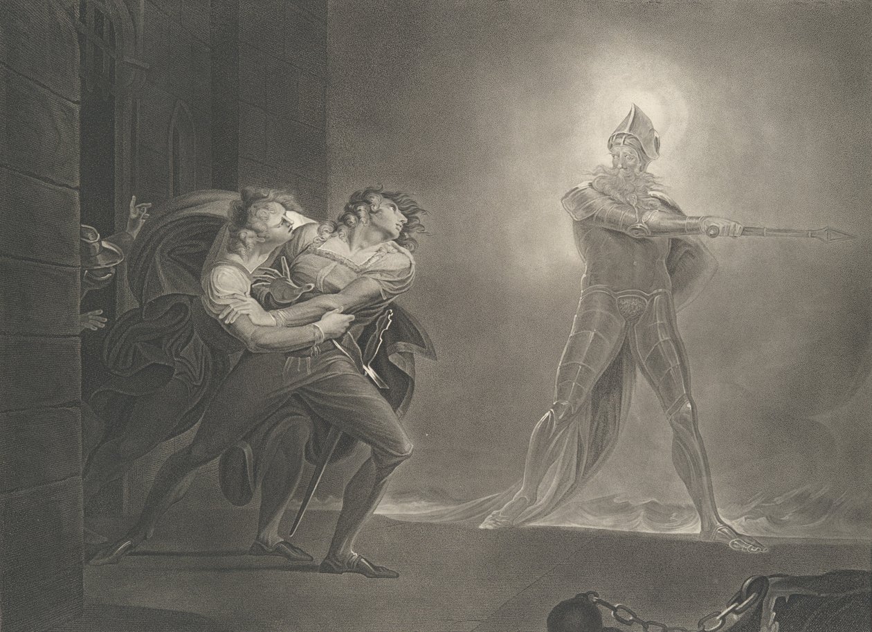 Hamlet, Horatio, Marcellus and the Ghost Shakespeare, Haml..., første gang udgivet 1796, genudgivet 1852. af Robert Thew