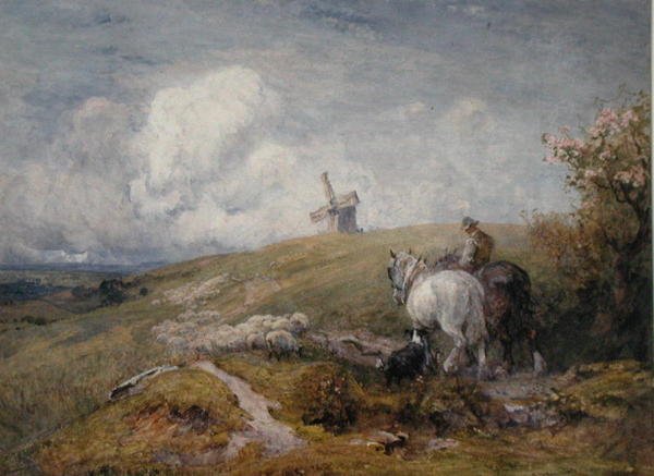 Driving Sheep on the South Downs (akvarel på papir) af Robert Thorne Waite