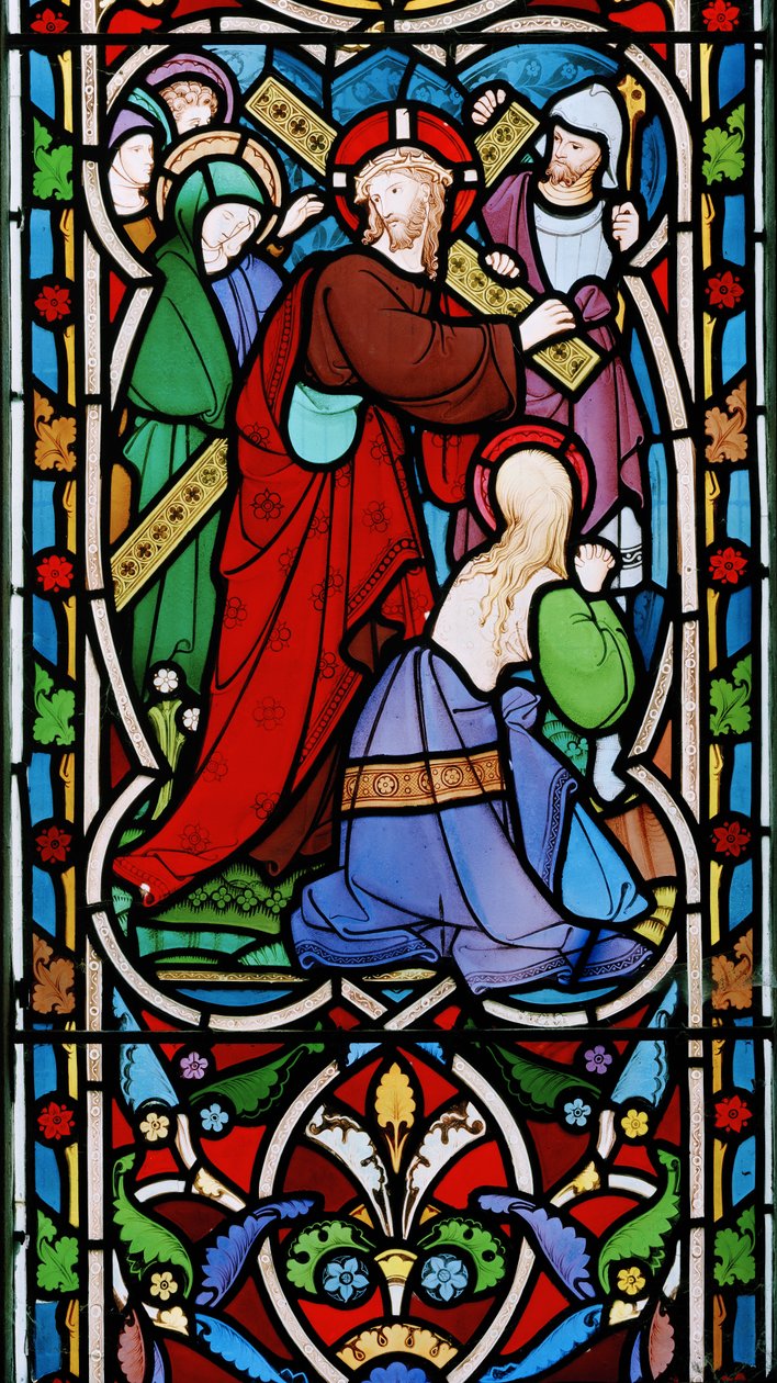 Kristus med korset og Maria Magdalene, ca.1865 (glasmaleri) af Robert Turnill Bayne