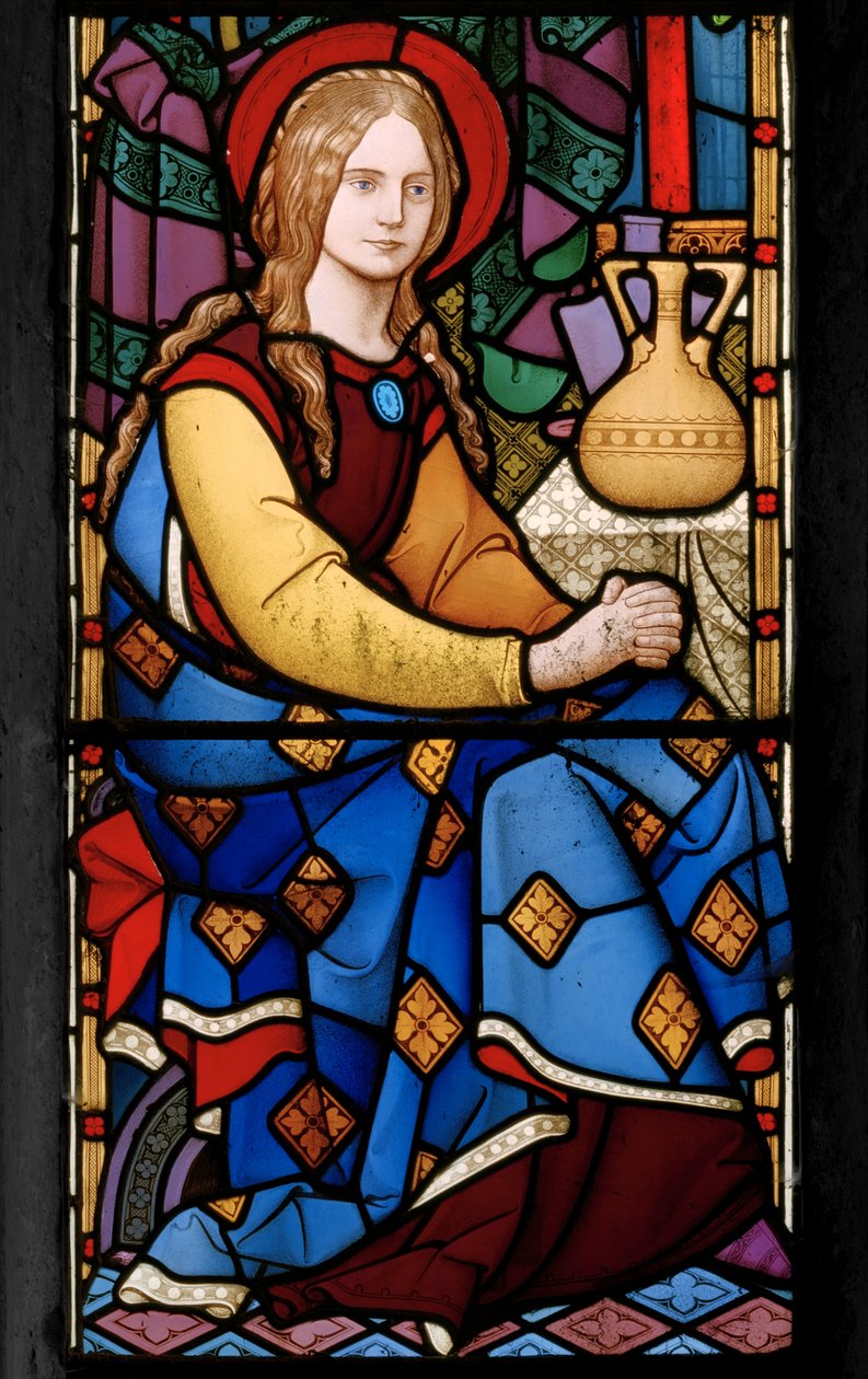 Østvinduesdetalje, Kristus ved Marthas og Marias hus, 1863 (farvet glas) af Robert Turnill Bayne