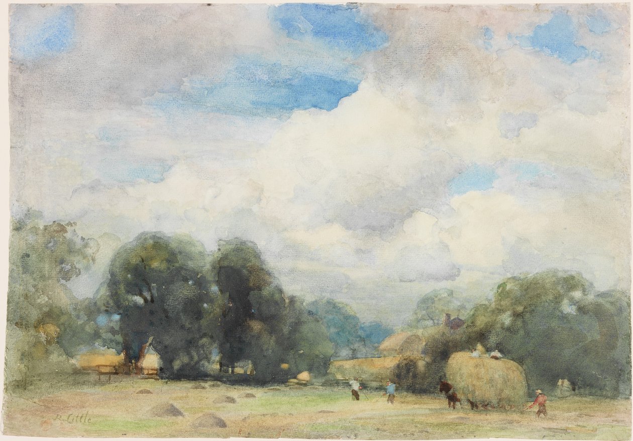 Høslæt i Herefordshire (blyant og akvarel på papir (klistret på kort)) af Robert W. Little