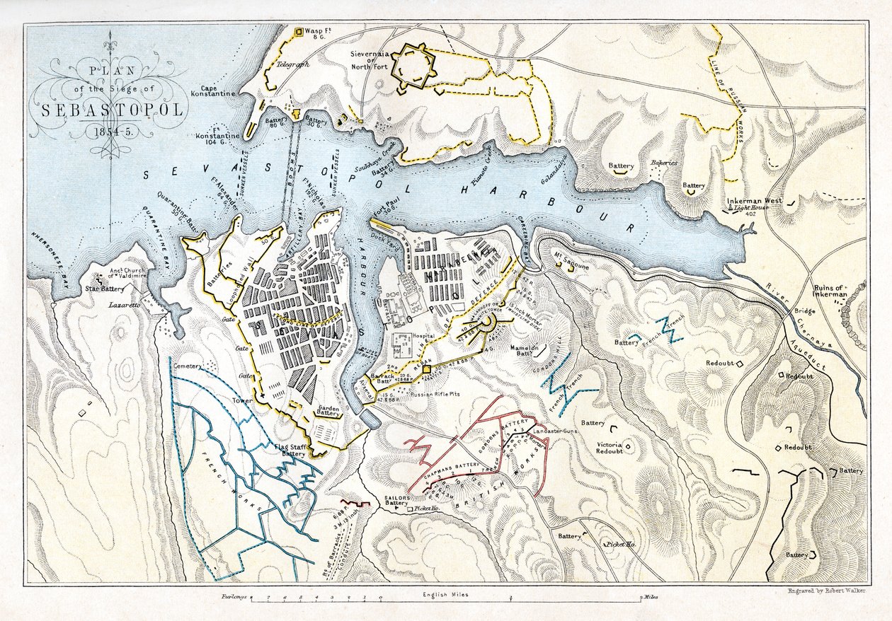 Kort over belejringen af Sevastopol, Krimkrigen, 1854-1855, 1893. af Robert Walker