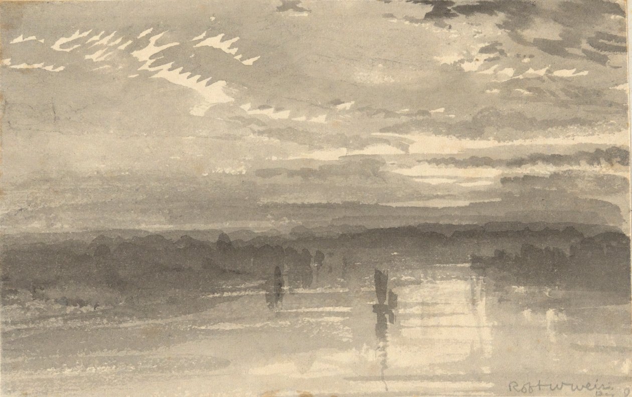 Landskab - skyer, vand, sejlbåd af Robert Walter Weir