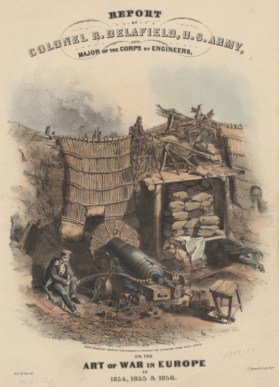 Rapport fra oberst R. Delafield, den amerikanske hær og major fra ingeniørkorpset, om krigskunsten i Europa i 1854, 1855 og 1856, litho af Bowen und Co., 1860 (chromolitho) af Robert Walter Weir