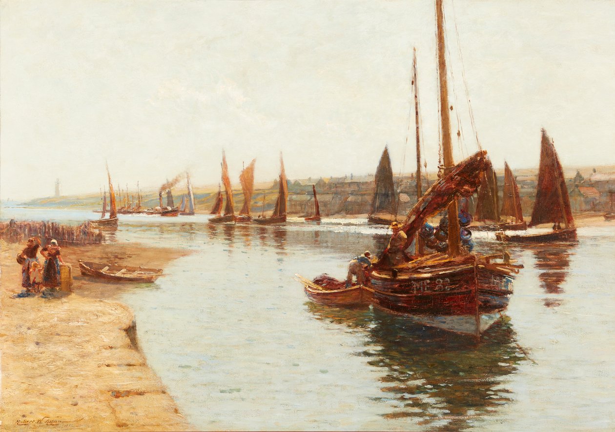 Ankommer fra sildefiskeriet, Montrose (olie på lærred) af Robert Weir Allan