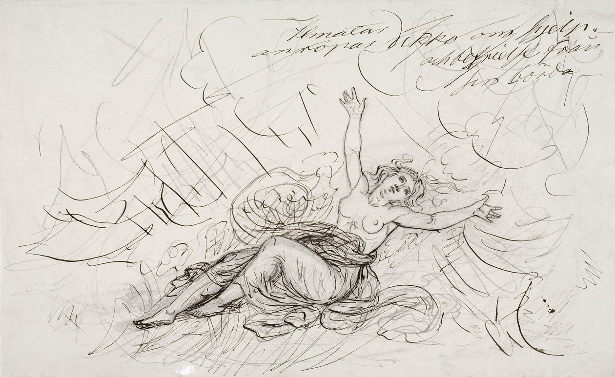 Ilmatar Cries out for Ukko, skitse til en tegningsserie med Kalevala-tema af Robert Wilhelm Ekman
